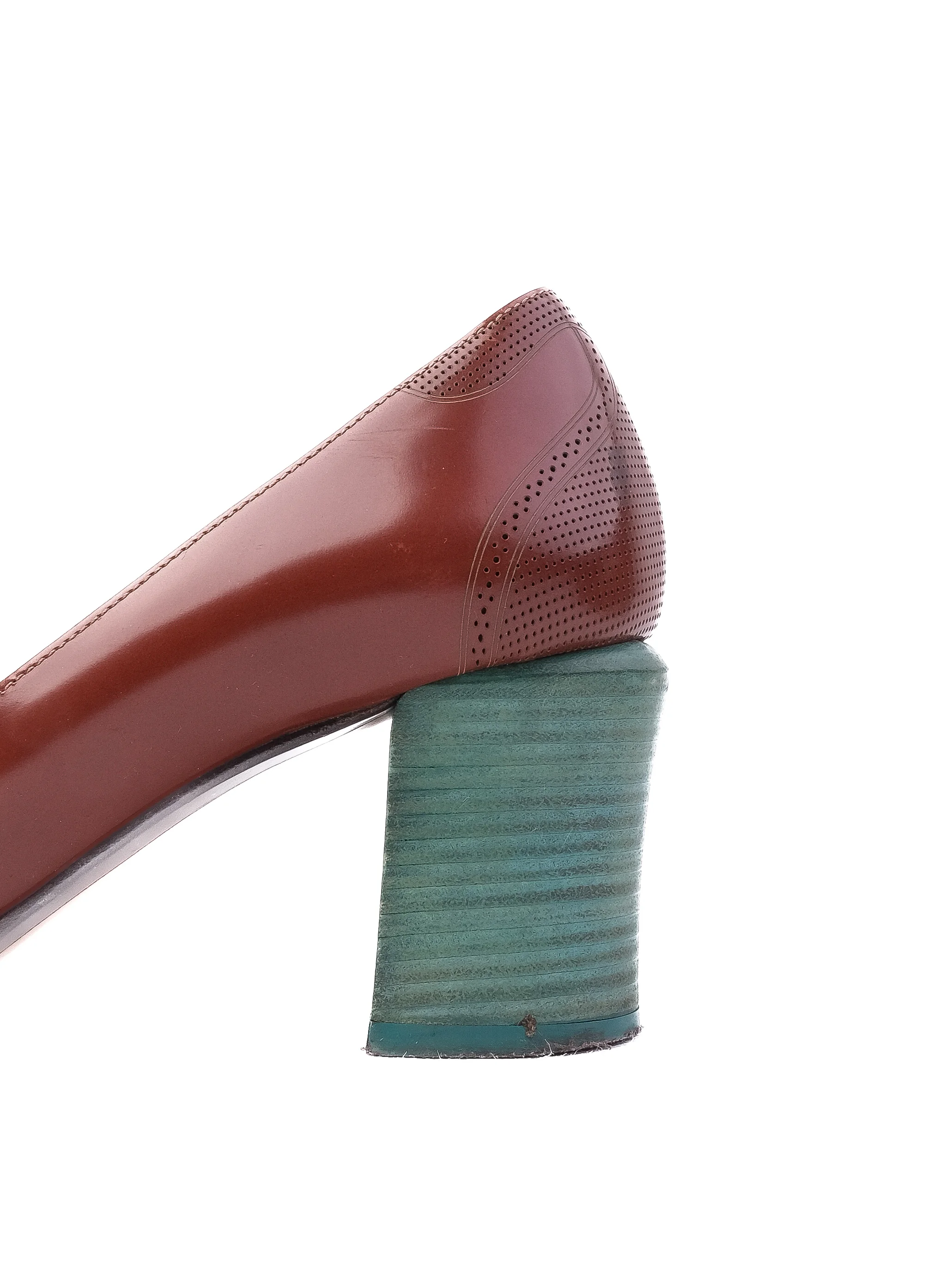 Fendi Orange Leather Mid Heel Pumps — 2