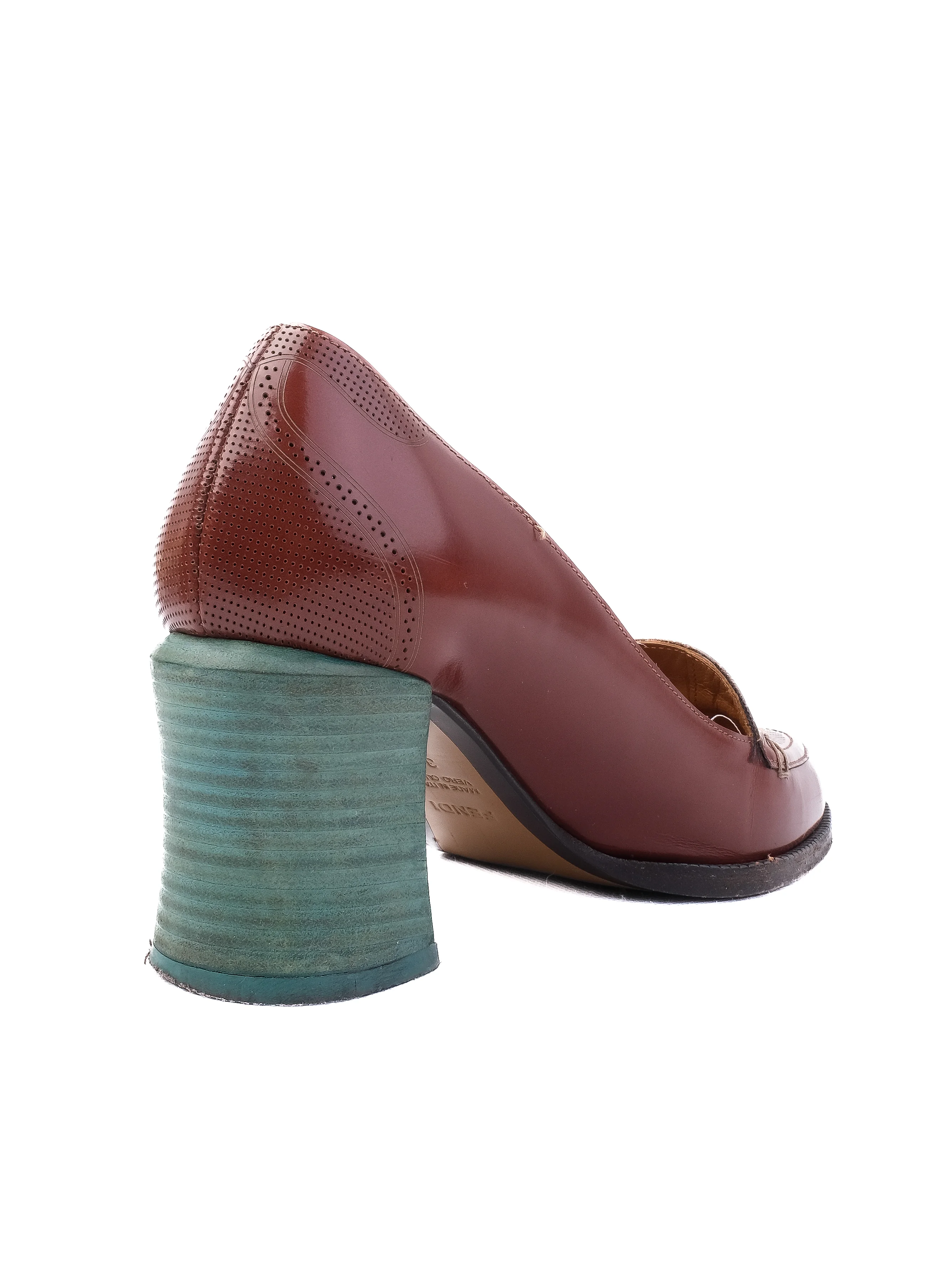 Fendi Orange Leather Mid Heel Pumps — 2