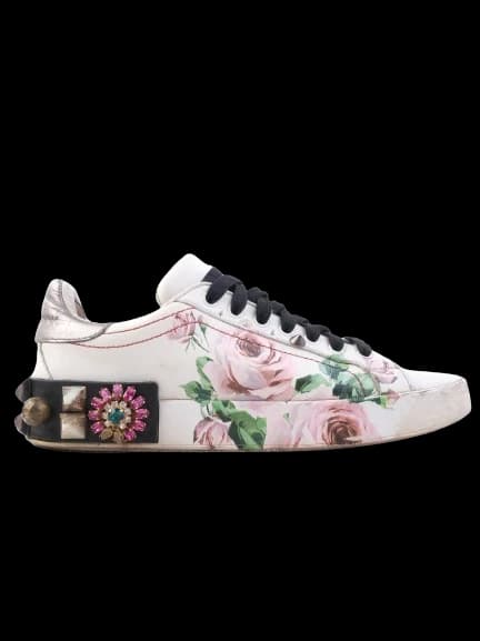 Dolce Gabbana White Leather Canvas Sneakers — photo 1