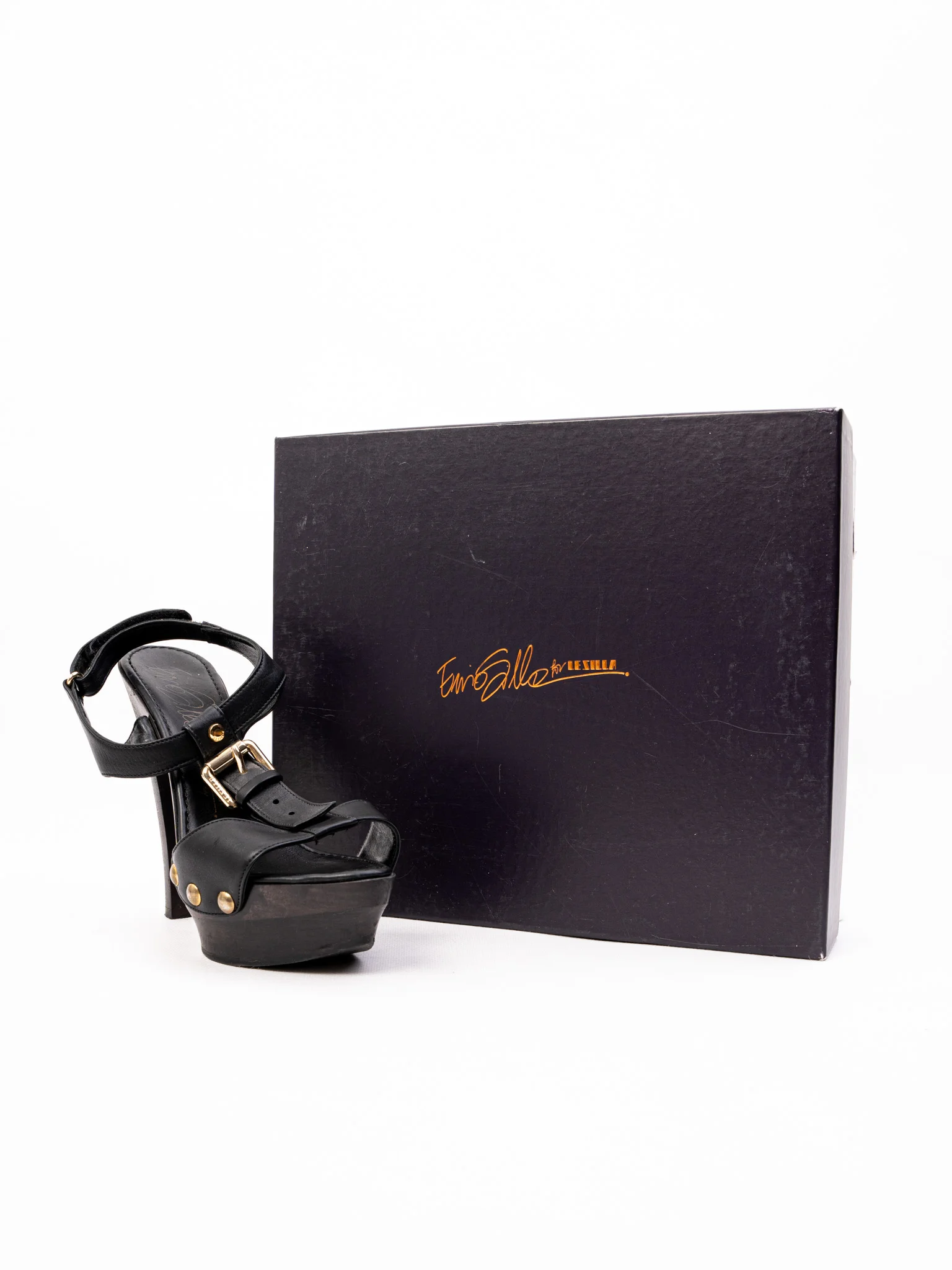 Lesilla Black Leather High Heel Sandals — 2