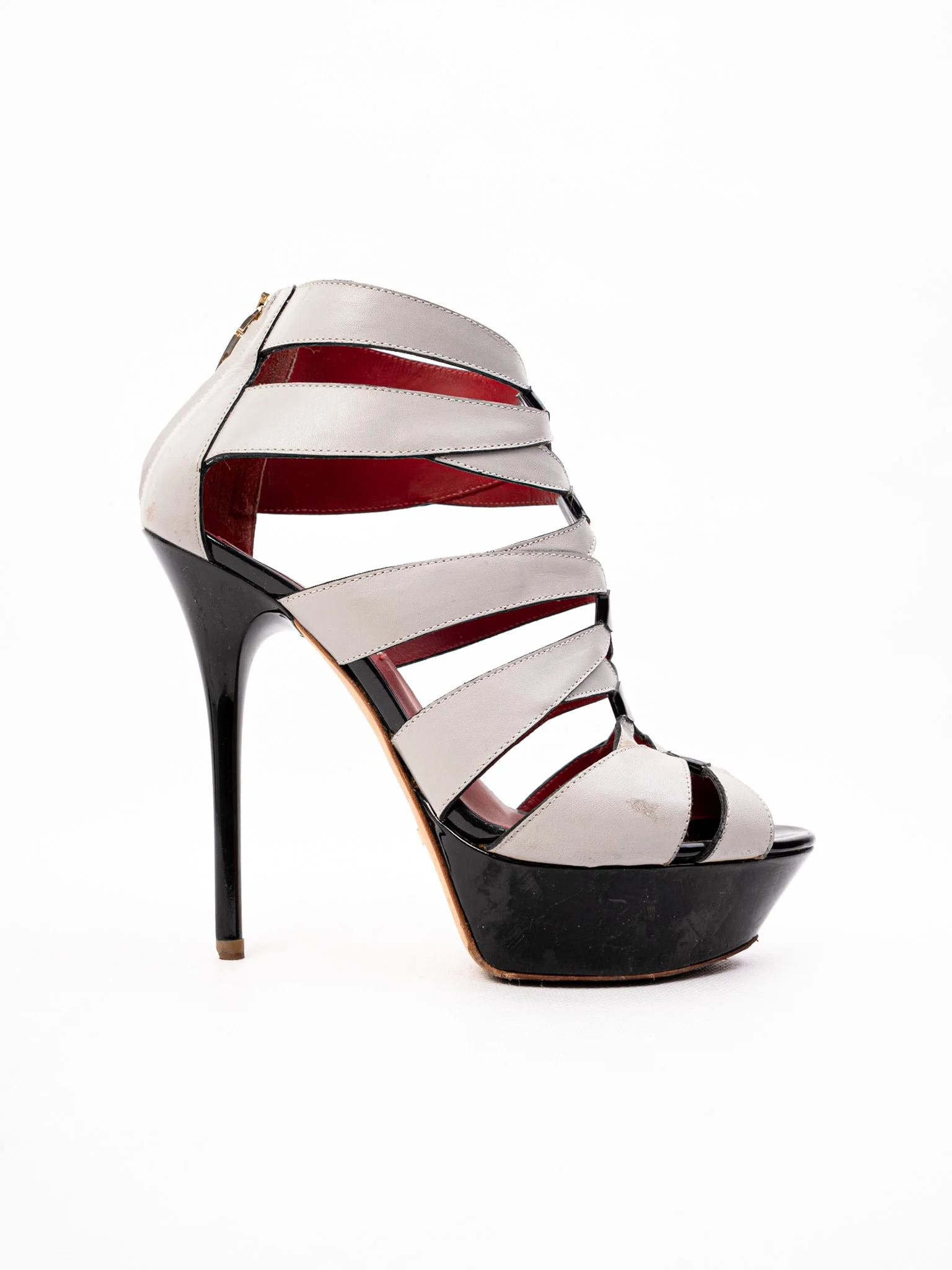 Greymer Gray Leather High Heel Sandals — 3