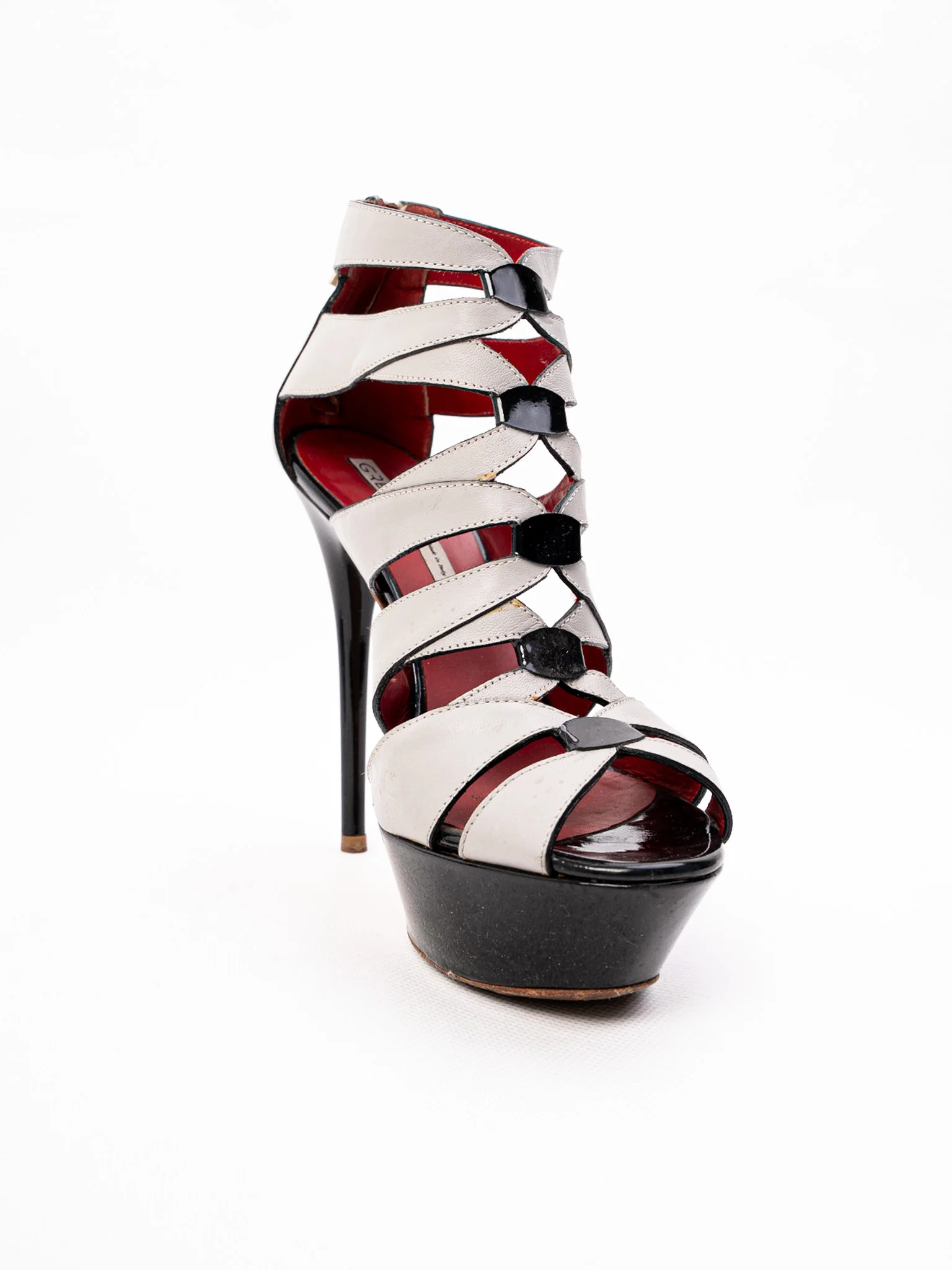 Greymer Gray Leather High Heel Sandals — 2