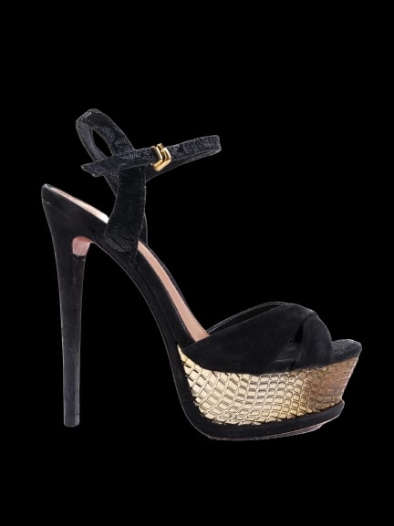 Schutz Black Leather High Heel Sandals — 1