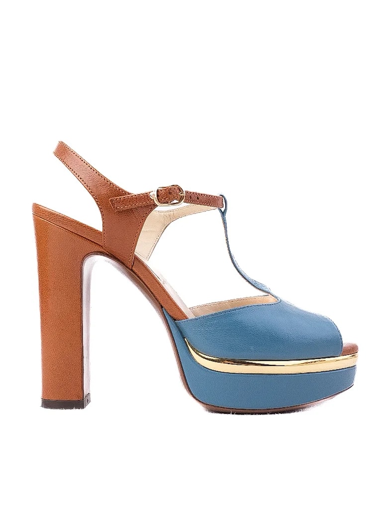 L'Autre Chose Blue Leather High Heel Sandals — 2