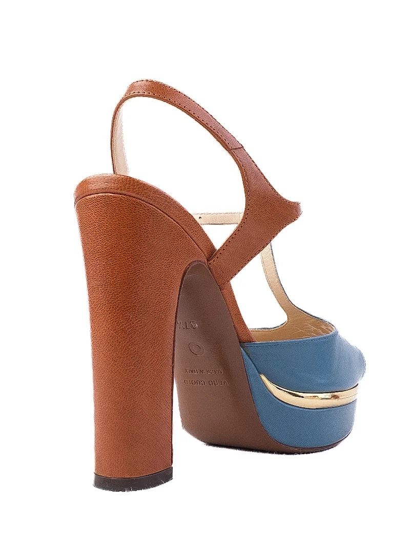 L'Autre Chose Blue Leather High Heel Sandals — 3