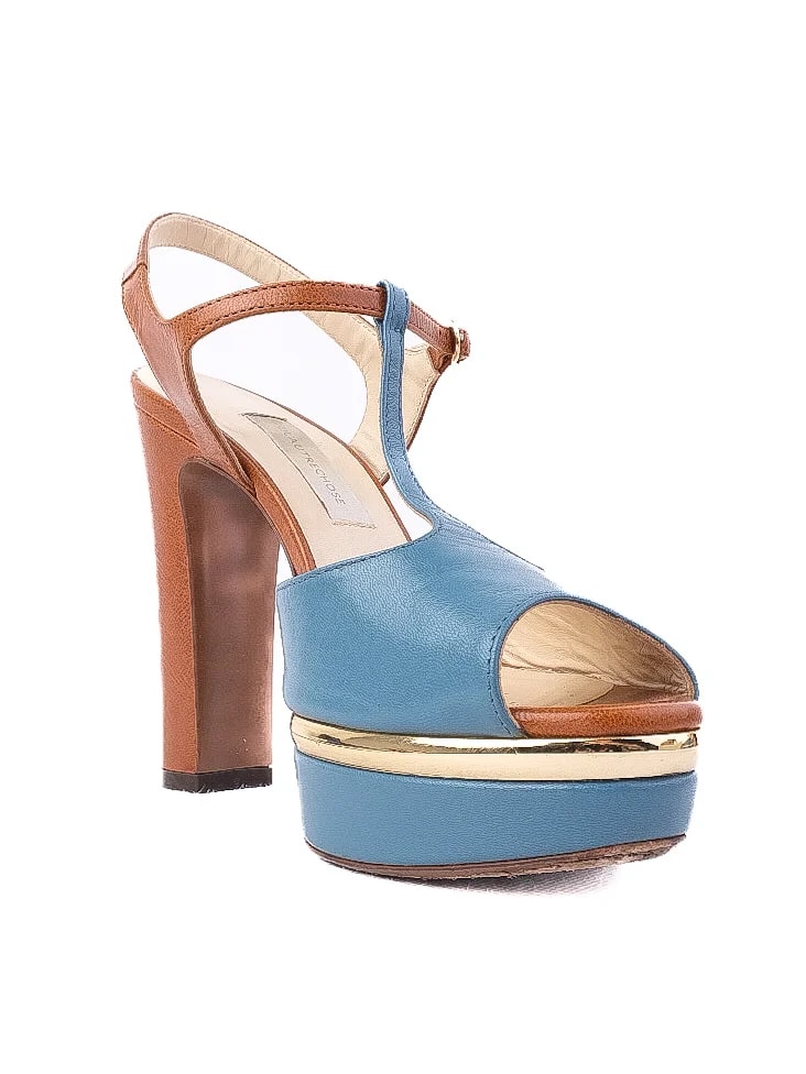 L'Autre Chose Blue Leather High Heel Sandals — 2